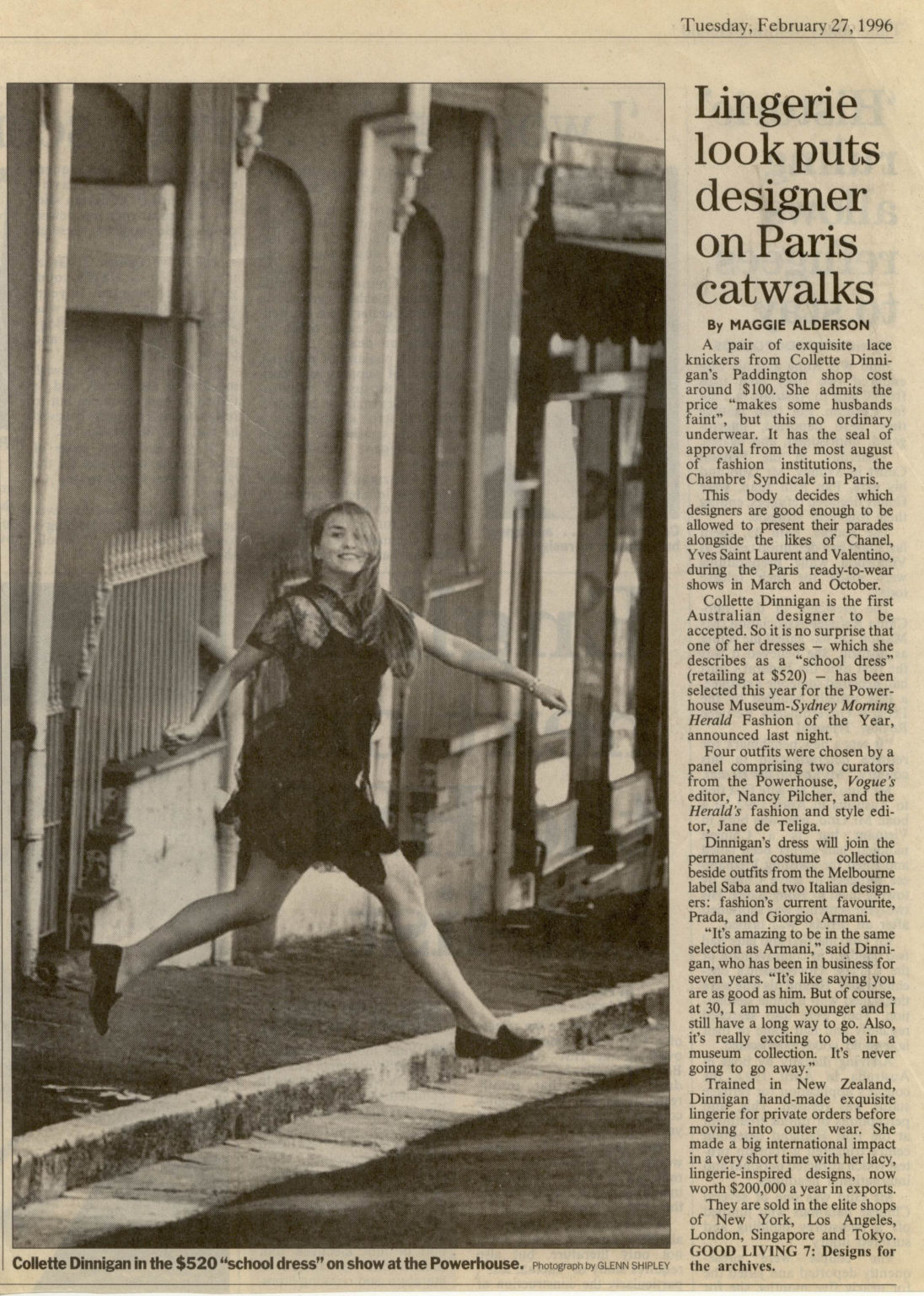 Feb 1996 Sydney Morning Herald SMH Collette Dinnigan
