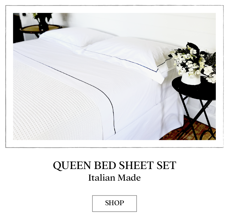 Luxurious Italian-Made Queen Sheet sets of 1000 Thread Count and made with Mercerized Combed Cotton, designed by Collette Dinnigan.