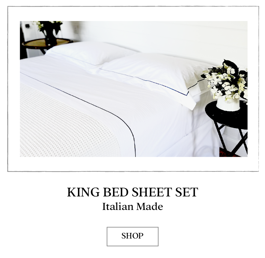 Luxurious Italian-Made King Sheet sets of 1000 Thread Count and made with Mercerized Combed Cotton, designed by Collette Dinnigan.