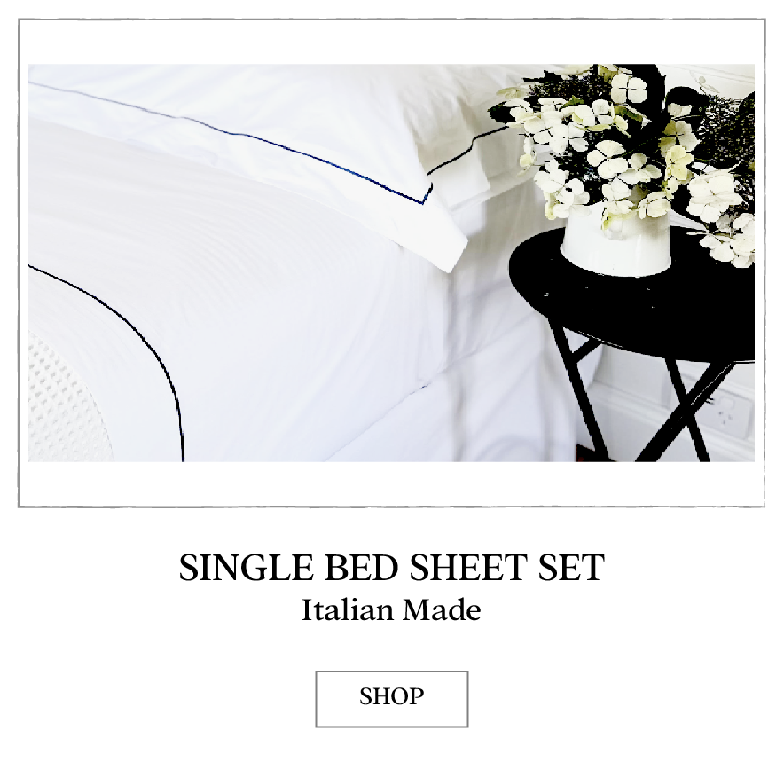 Luxurious Italian-Made Queen Sheet sets of 1000 Thread Count and made with Mercerized Combed Cotton, designed by Collette Dinnigan.