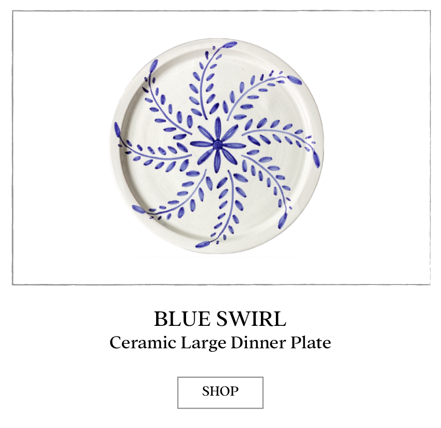 Collette Dinnigan Ceramics-Blue Swirl Ceramic Large Dinner Plate Inspired by Italy Made in Australia