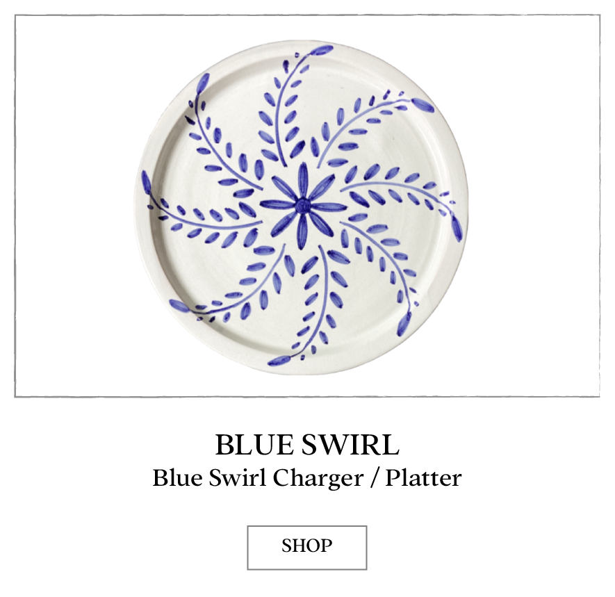 Collette Dinnigan Ceramics-Blue Swirl Ceramic Large Platter Inspired by Italy Made in Australia