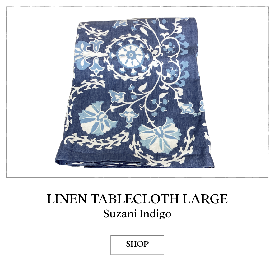Collette Dinnigan Linen Suzani Indigo Tablecloth Large is made of 100% linen.