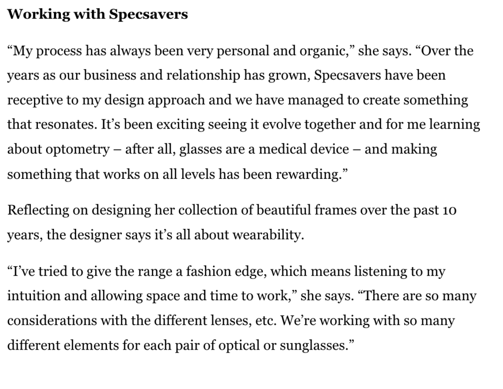Sept 2023 Vogue Australia Fashion Editorial Specsavers 10 year anniversary with Collette Dinnigan