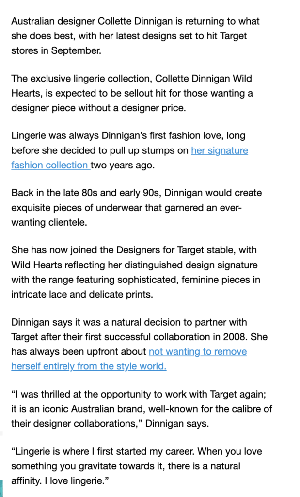 2015 Target Collaboration with Collette Dinnigan