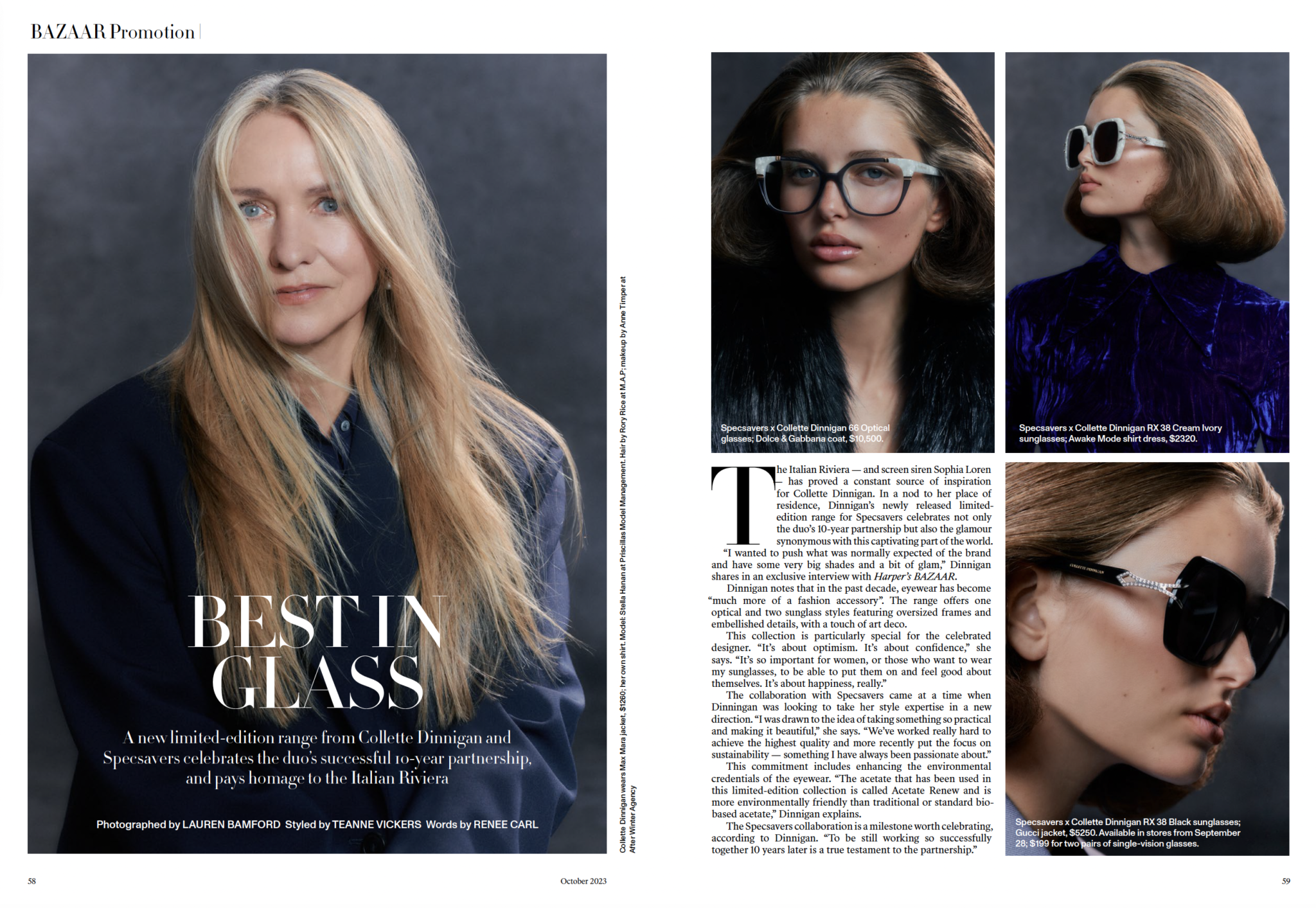 Harpers Bazaar Specsavers collaboration Fashion Editorial October 2023
